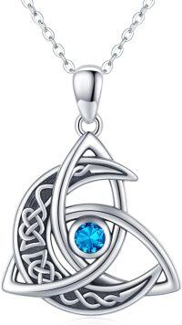 wholesale 925 Sterling Silver Celtic Moon Trinity Knot Pendant Birthstone Necklace-12-Dec-Blue Topaz