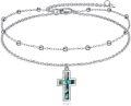 wholesale 925 Sterling Silver Christian Baptism Double Chain Cross Ankle Bracelet-0-0