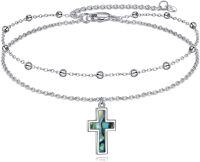 wholesale 925 Sterling Silver Christian Baptism Double Chain Cross Ankle Bracelet-Abalone cross anklets