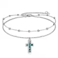 wholesale 925 Sterling Silver Christian Baptism Double Chain Cross Ankle Bracelet-0-0