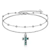 wholesale 925 Sterling Silver Christian Baptism Double Chain Cross Ankle Bracelet-Abalone cross anklets