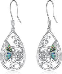 wholesale 925 Sterling Silver 925 Teardrop Abalone Shell Butterfly Flower Dangle Earrings-Butterfly