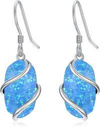 wholesale 925 Sterling Silver Blue Opal Drop Dangle Earrings for Women, Hypoallergenic-Dangle-Blue Opal