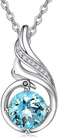 wholesale Sterling Silver Phoenix Birthstone Pendant Necklace for Women-03-Aquamarine