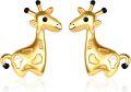 wholesale 925 Sterling Silver Giraffe Shape Stud Earrings with Gold Plating and Black Accents - Cute Animal  for Women-0-0