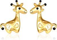 wholesale 925 Sterling Silver Giraffe Shape Stud Earrings with Gold Plating and Black Accents - Cute Animal  for Women-A-Giraffe
