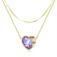 TOUPOP Gold Plated S925 Sterling Silver Crystal Layered Heart Necklace-undefined
