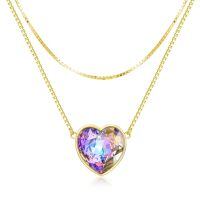 TOUPOP Gold Plated S925 Sterling Silver Crystal Layered Heart Necklace-undefined