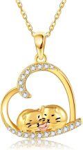 wholesale 14K Gold Diamond Cat Heart Necklace for Women - Mothers Day Gifts-0-0