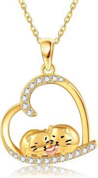 wholesale 14K Gold Diamond Cat Heart Necklace for Women - Mothers Day Gifts-Guinea Pig Necklace