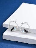 wholesale 925 Sterling Silver Black Cat Moonstone Hypoallergenic Hoop Earrings for Women-0-3