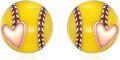 wholesale 925 Sterling Silver Baseball Heart Stud Earrings Sports Gift for Women & Men-0-0