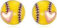 wholesale 925 Sterling Silver Baseball Heart Stud Earrings Sports Gift for Women & Men-Softball