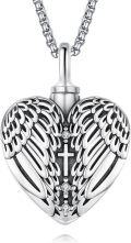 wholesale 925 Sterling Silver Guardian Angel Wing Heart Keepsake Urn Necklace w/Ashes Holder & Cross Charm - Pet Memorial Jewelry -0-0