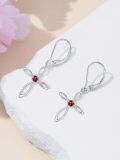 TOUPOP Sterling Silver Birthstone Infinity Cross Dangle Earrings For Women-0-2