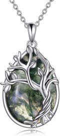 wholesale 925 Sterling Silver Moss Agate Tree of Life Pendant Necklace for Women Birthdays Gift Ideas-0-0