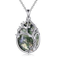 wholesale 925 Sterling Silver Moss Agate Tree of Life Pendant Necklace for Women Birthdays Gift Ideas-Tree of Life