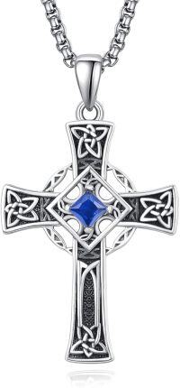wholesale Sterling Silver Garnet Celtic Cross Necklace for Men 22 +2 Chain-Silver-September