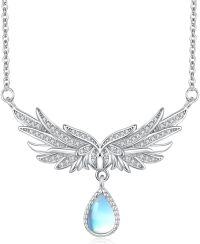 wholesale Sterling Silver Sun Star Moon Necklace Jewelry for Women I Love You to the Moon and Back-71-Angel Wing (1-Moonstone)