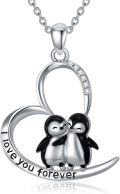 wholesale 925 Sterling Silver Penguin Heart Pendant Necklace for Women Gifts-0-0
