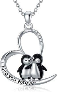 wholesale 925 Sterling Silver Penguin Heart Pendant Necklace for Women Gifts-Penguin