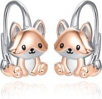 wholesale 925 Sterling Silver Animal Leverback Hoop Earrings Axolotl Cat Sloth Dog Fox Huggie Hypoallergenic Jewelry Gifts for Women Teens-Fox