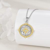 wholesale 925 Sterling Silver Compass Pendant with Gold Accents & Cubic Zirconia - Nautical Inspired Jewelry Graduation Gifts for Her-Compass Necklace