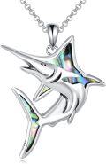 wholesale 925 Sterling Silver Abalone Shell Marlin Fish Pendant Necklace Punk Fishing Jewelry for Women and Men-0-0