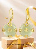 wholesale 14K Gold Plated Sterling Silver Round Natural Jade Earrings for Women-0-2