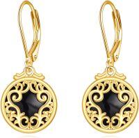 wholesale Gold-Plated 925 Sterling Silver Black Onyx Filigree Leverback Drop Earrings-Filigree-04