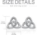wholesale White Gold Plated 925 Sterling Silver Triquetra Stud Earrings with Cubic Zirconia and Celtic Design - Elegant Jewelry for Women (Length: 2cm Width: 3mm Weight: Approx. 4g)-0-3