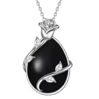 wholesale 925 Sterling Silver Blue Turquoise & Black Onyx Infinity Rose Pendant Necklace for Women Gemstone s-Teardrop Black Onyx