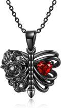 wholesale 925 Sterling Silver Butterfly Black Rose Heart Pendant Necklace Gothic s for Women Halloween Accessories-0-0