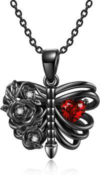 wholesale 925 Sterling Silver Butterfly Black Rose Heart Pendant Necklace Gothic s for Women Halloween Accessories-Cage Heart