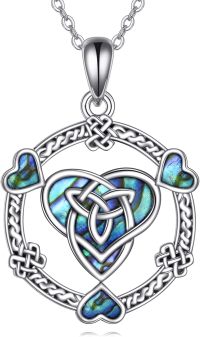 wholesale 925 Sterling Silver Celtic Knot Abalone Shell Heart Pendant Necklaces Eternal Love Lucky Charm Gifts for Her-Celtic Abalone
