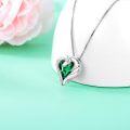 wholesale 925 Sterling Silver Green Crystal Horse Head Heart Pendant Necklace for Women and Girls-0-1
