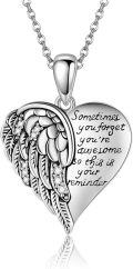 wholesale 925 Sterling Silver Angel Wing Heart Pendant Necklace - Guardian Angel Memorial Sympathy  for Women and Girls-0-0