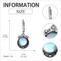 wholesale S925 Sterling Silver Moonstone Moon Phase Earrings, Sparkle Dangle Drop Jewelry, Natural Gemstone Gift for Women, 33x13mm, 5.3g-0-4