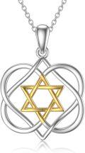 wholesale 925 Sterling Silver Star of David Pendant Necklace with Interwoven Hearts and Chain Gift for Women Girls-0-0