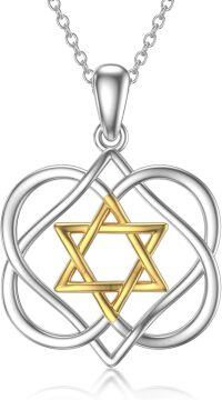 wholesale 925 Sterling Silver Star of David Pendant Necklace with Interwoven Hearts and Chain Gift for Women Girls-1-Star of David