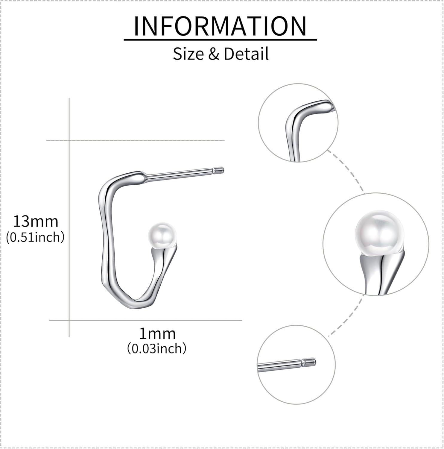 wholesale 925 Sterling Silver Geometric Pearl Studs Hoop Earrings Minimalist  for Women Girls-0-3