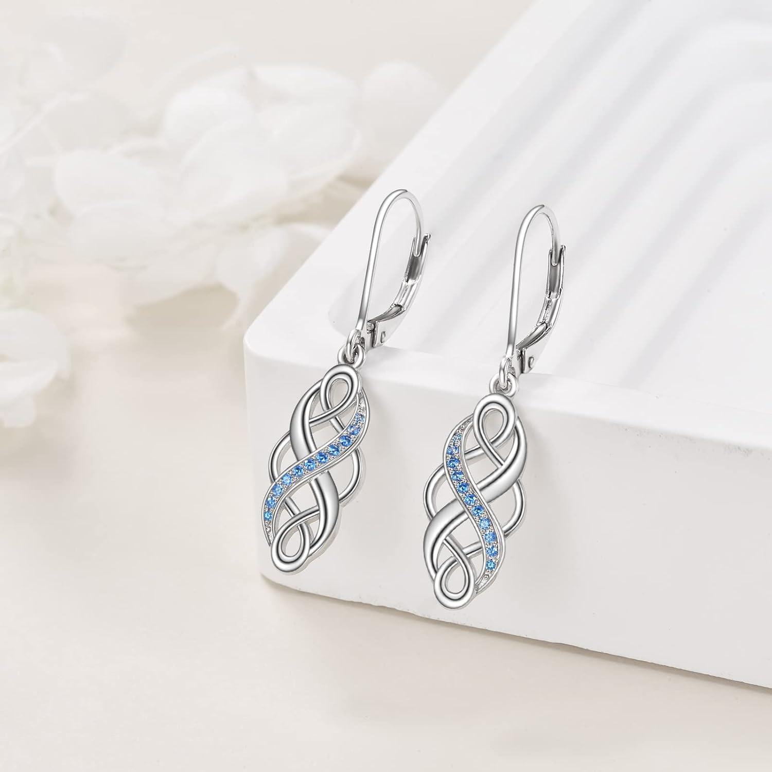 wholesale 925 Sterling Silver Black and White Opal Celtic Knot Drop Earrings with Leverbacks for Women-0-2