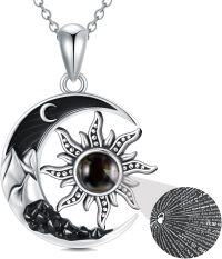 wholesale 925 Sterling Silver 925 Black Stone Sun and Moon Pendant Necklace for Women Girls Gift Jewelry Accessory-Moon&Sun-100 Languages I Love You-Moon&Sun-100 Languages I Love You Customized