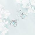 wholesale 925 Sterling Silver Star & Crescent Moon Drop Earrings with Blue Opal Stone - 3D Charm Jewelry for Women Girls Gift Boxed-0-3