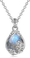 wholesale 925 Sterling Silver Labradorite Teardrop Filigree Pendant Necklace-0-0