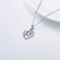 wholesale 14K White Gold Heart-Shaped Pendant with Horses and Cubic Zirconia Necklaces for Women - Length: 32cm/4mm Chain-0-2