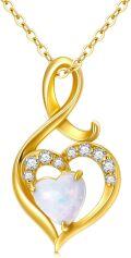 wholesale 14K Gold Heart-Shaped Opal Pendant Necklace with Cubic Zirconia Accents - 20 Inches Chain Length-0-0
