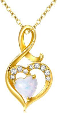 wholesale 14K Gold Heart-Shaped Opal Pendant Necklace with Cubic Zirconia Accents - 20 Inches Chain Length-14K Gold-Yellow