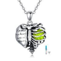 wholesale 925 Sterling Silver Cremation Jewelry Heart Urn With Sky Blue Crystal Pendant-8-August