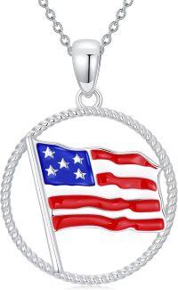 wholesale 925 Sterling Silver & Enamel American Flag Hemp Rope Edge Pendant Necklace for Women-E-Round